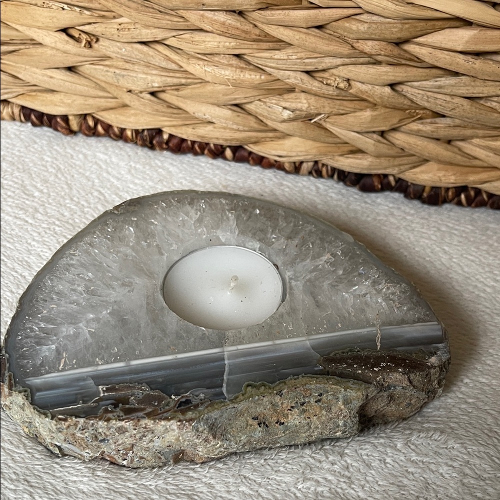 Polished Agate Stone Raw Edge Tealight Candle Holder